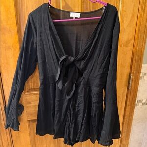 Pink Lily Black Tie-Front Blouse